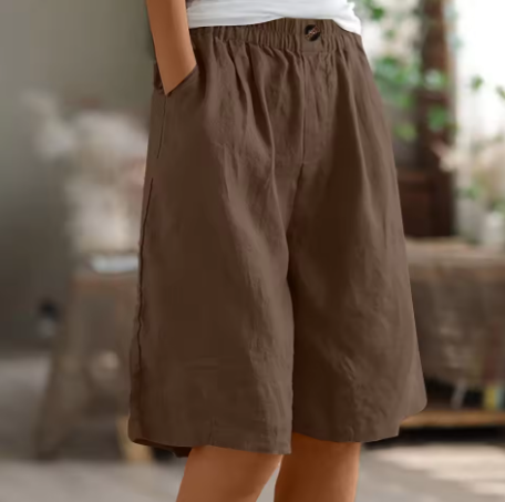 Nora | Women's Denim High-Waist Comfort Knee-Length Waist Shorts for — Brown