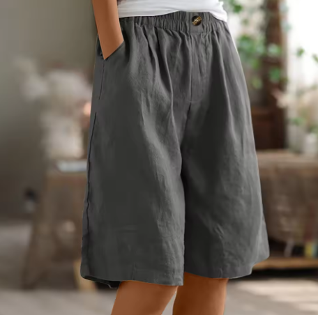 Nora | Women's Denim High-Waist Comfort Knee-Length Waist Shorts for — Gray