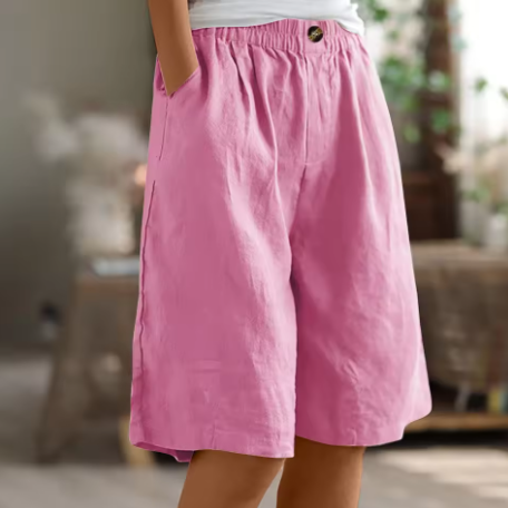 Nora | Women's Denim High-Waist Comfort Knee-Length Waist Shorts for — Pink