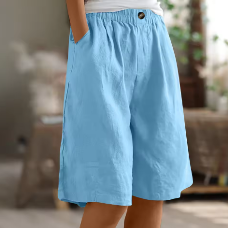 Nora | Women's Denim High-Waist Comfort Knee-Length Waist Shorts for — Sky Blue