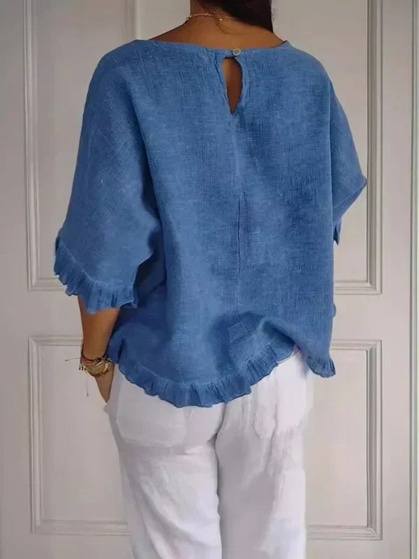 Novacine | Women's Casual Relaxed Round Neck Linen Blouse — 1