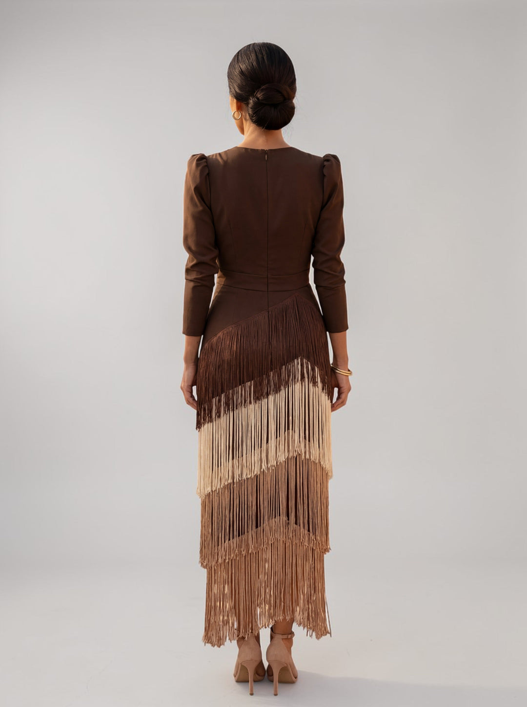 Novaienne | Women's Elegant Fringe V Neck Midi Dress - Formal Evening Gown — 2