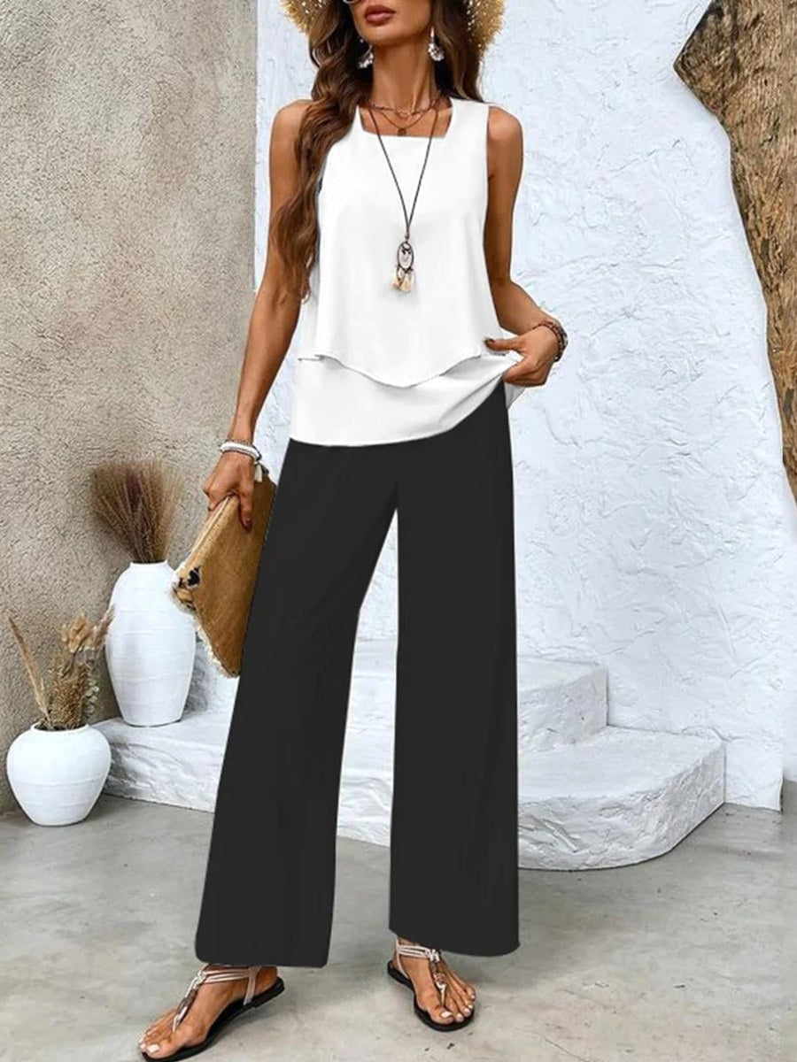 Novaine | Women's Matching Chic Two-Piece Set — Black