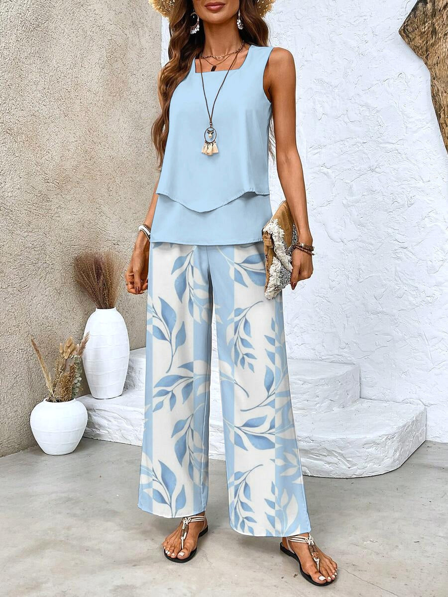 Novaine | Women's Matching Chic Two-Piece Set — Blue