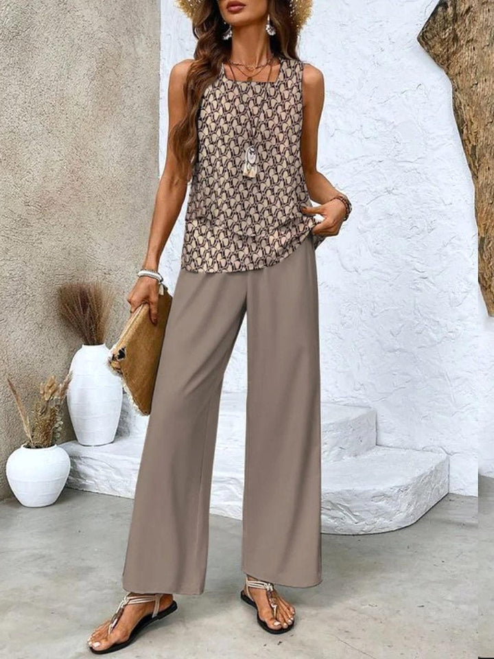 Novaine | Women's Matching Chic Two-Piece Set — Brown