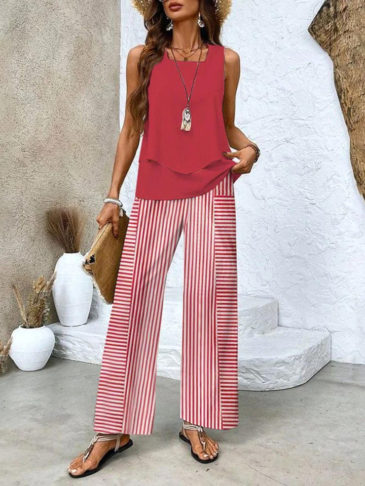 Novaine | Women's Matching Chic Two-Piece Set — Red