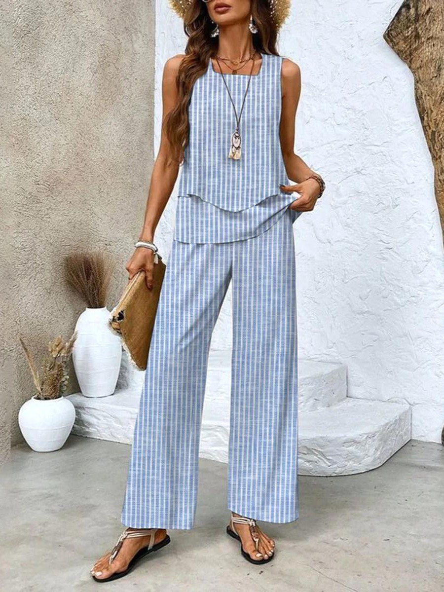 Novaine | Women's Matching Chic Two-Piece Set — Stripes