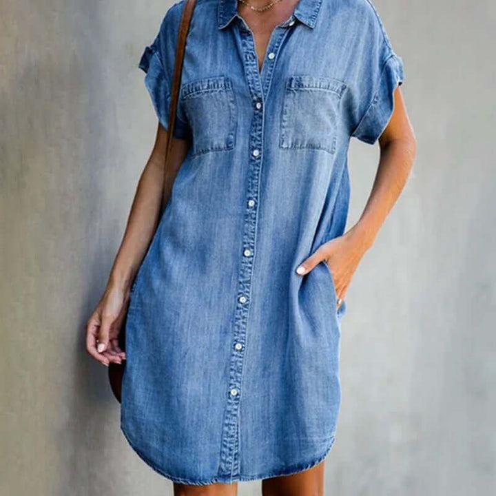 Novalyn | Classic Front Button Denim Shirt Dress