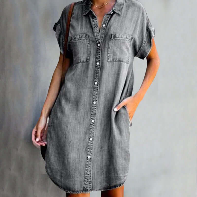 Novalyn | Classic Front Button Denim Shirt Dress