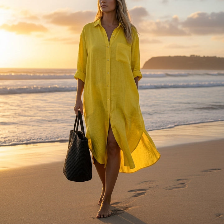 Nyladessa | Women's Elegant Beach Cover Up Maxi Dress — Yellow