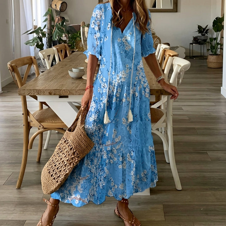 Nylaetta | Women's Elegant Print Kaftan Dress — Light Blue