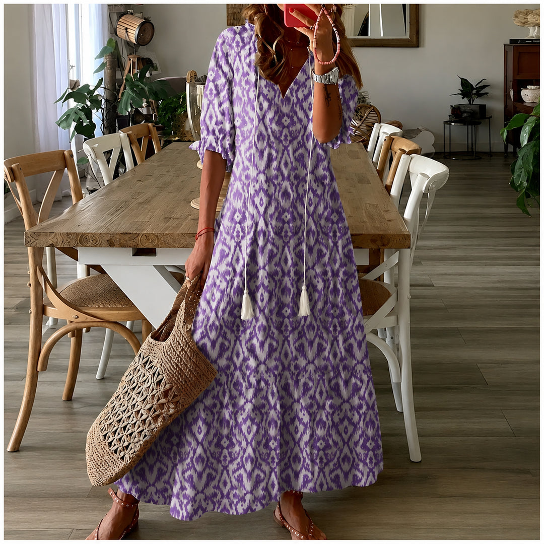 Nylaetta | Women's Elegant Print Kaftan Dress — Purple