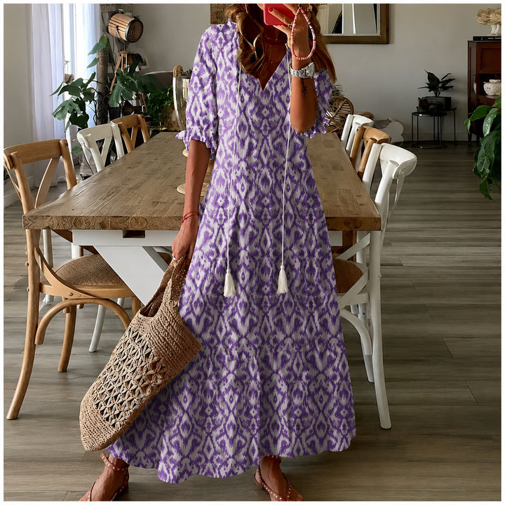 Nylaetta | Women's Elegant Print Kaftan Dress — Purple