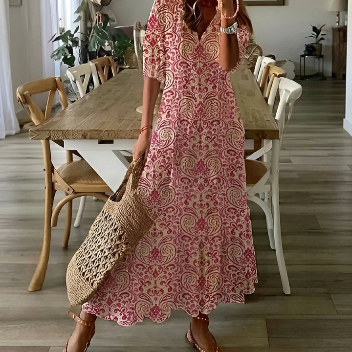 Nylaetta | Women's Elegant Print Kaftan Dress — Red
