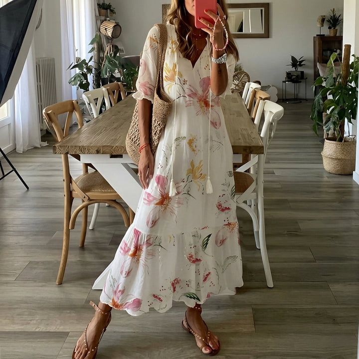 Nylaetta | Women's Elegant Print Kaftan Dress — White 1