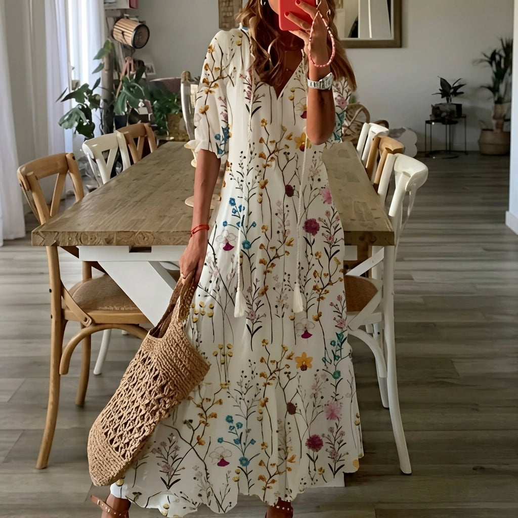 Nylaetta | Women's Elegant Print Kaftan Dress — White 2