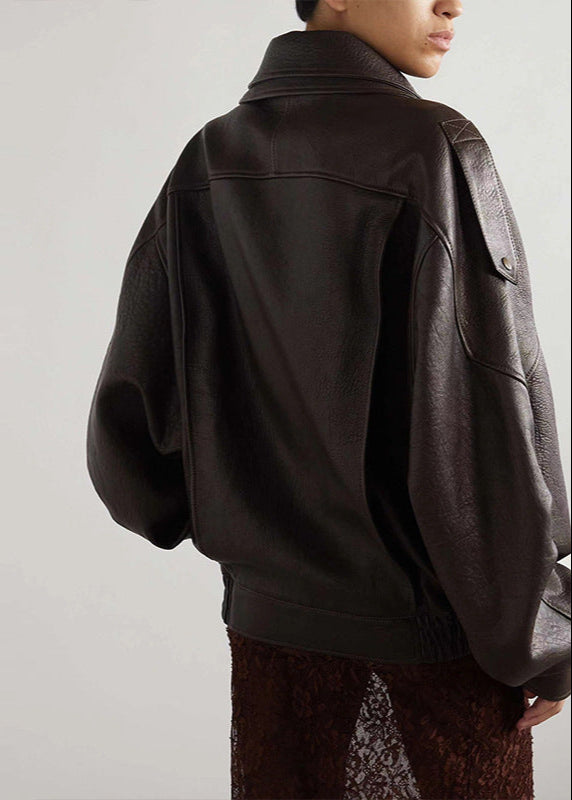 Octavia | Women's Casual Stretch ’s Oversized Leather Bomber Jacket Tops — 3