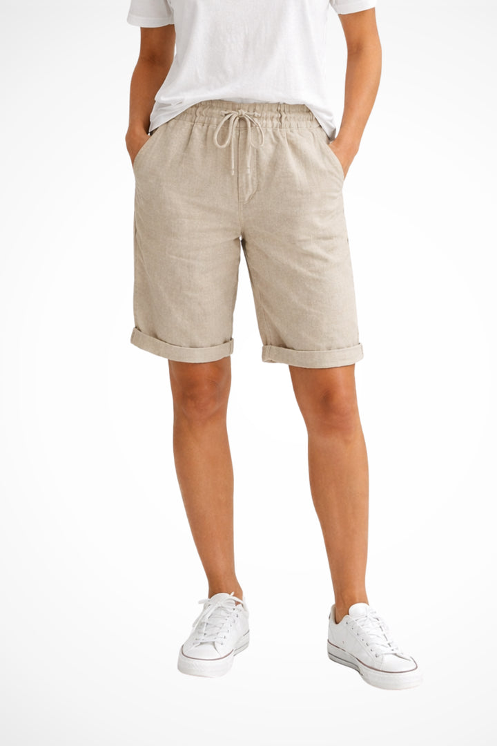 Odelienne | Women's High-Waist Relaxed Drawstring Linen Shorts with Pockets — 1