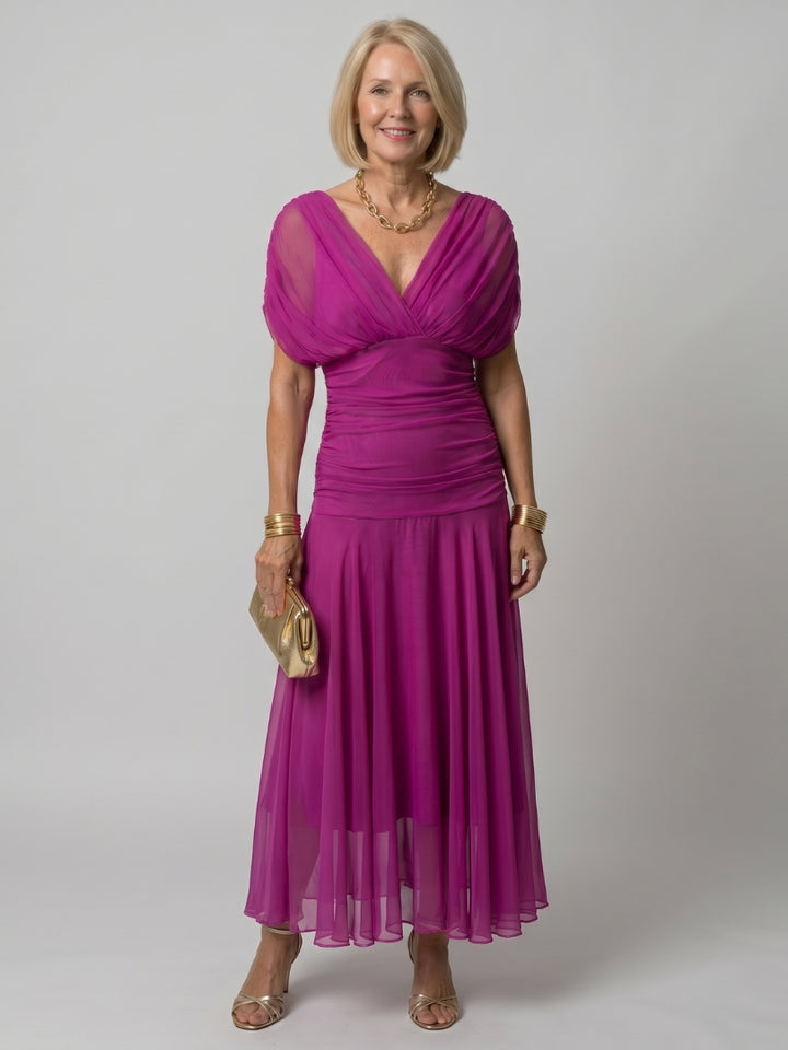 Odellise | Women's Elegant Off Shoulder Flow Midi Dress — Pink