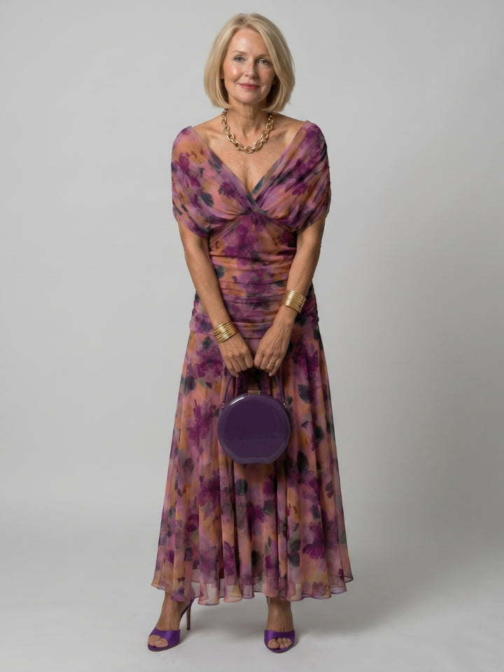 Odellise | Women's Elegant Off Shoulder Flow Midi Dress — Purple
