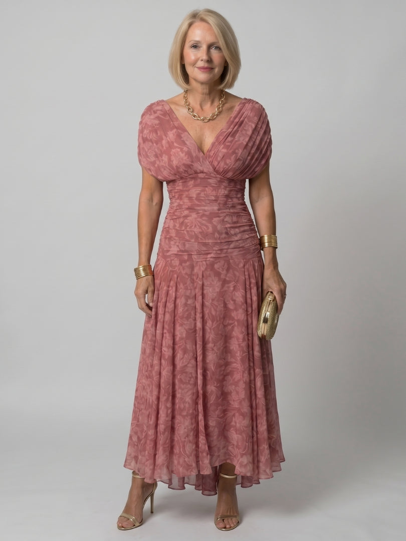 Odellise | Women's Elegant Off Shoulder Flow Midi Dress — Rose gold