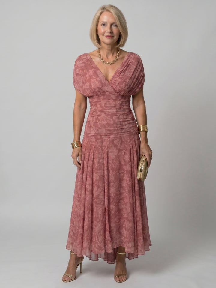 Odellise | Women's Elegant Off Shoulder Flow Midi Dress — Rose gold