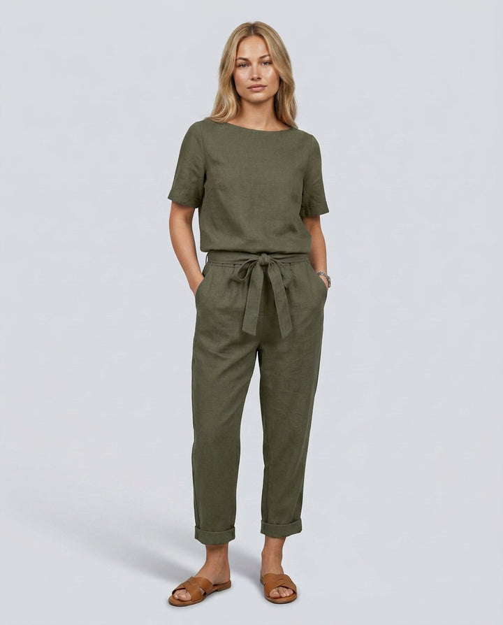 Odette | Women's Wide-Leg Elegant Two-Piece Jumpsuit Set with Tapered Trousers — Dark Green