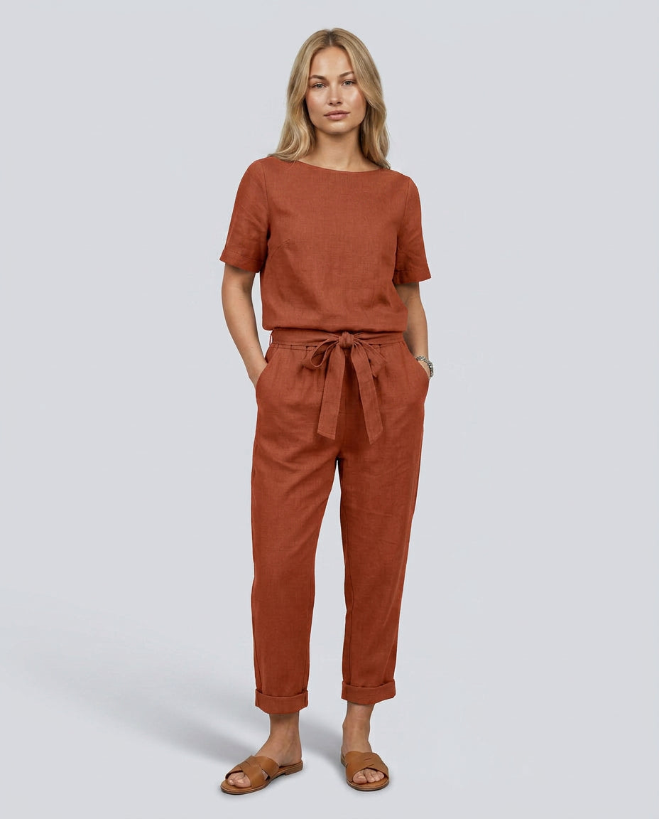 Odette | Women's Wide-Leg Elegant Two-Piece Jumpsuit Set with Tapered Trousers — Rust
