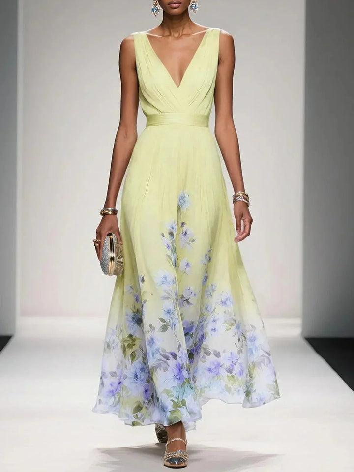 Oksana | Women's Wedding Guest Elegant maxi dress with Blumenmuster for Feste Dresses — Gelb