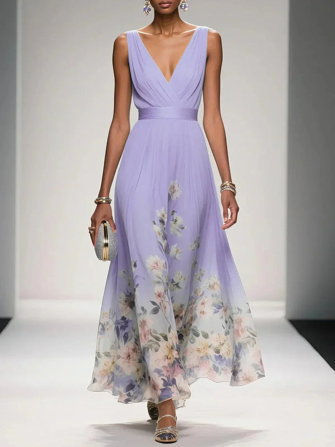 Oksana | Women's Wedding Guest Elegant maxi dress with Blumenmuster for Feste Dresses — Lila