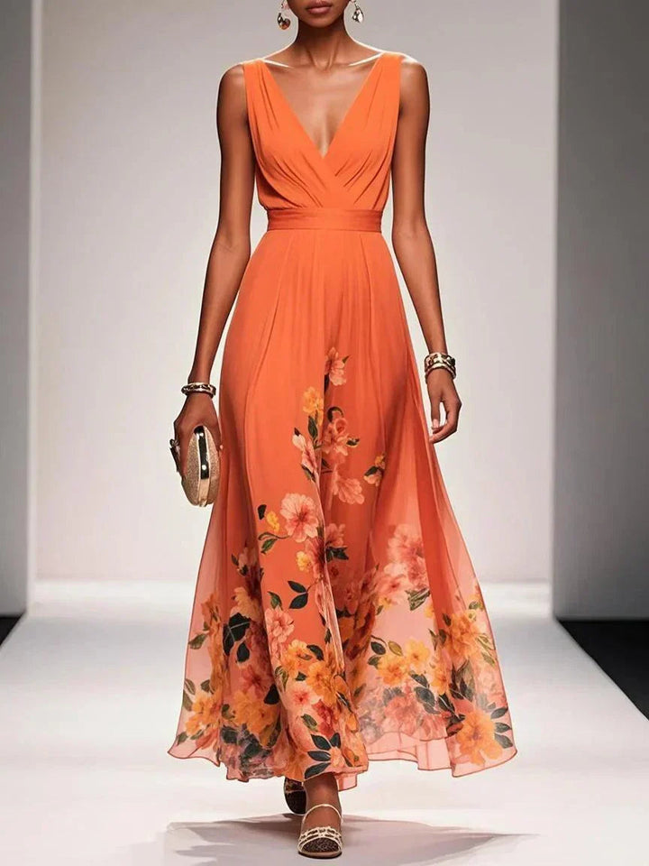 Oksana | Women's Wedding Guest Elegant maxi dress with Blumenmuster for Feste Dresses — Orange