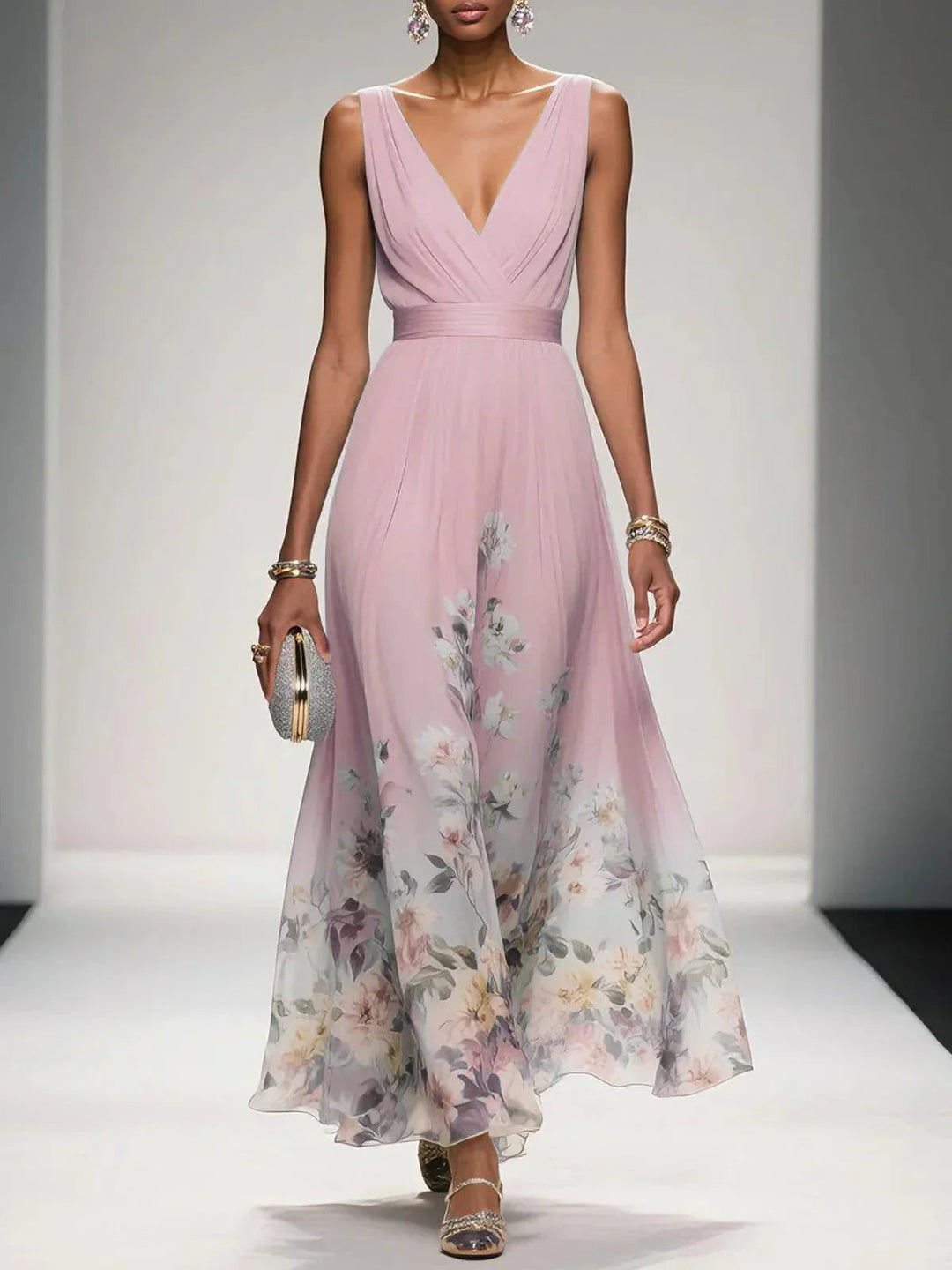 Oksana | Women's Wedding Guest Elegant maxi dress with Blumenmuster for Feste Dresses — Rosa