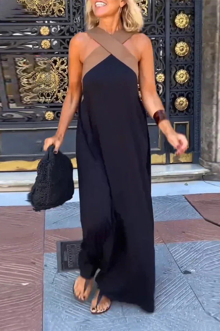 Ondetta | Women's Elegant Cross-Neck Maxi Dress — 1
