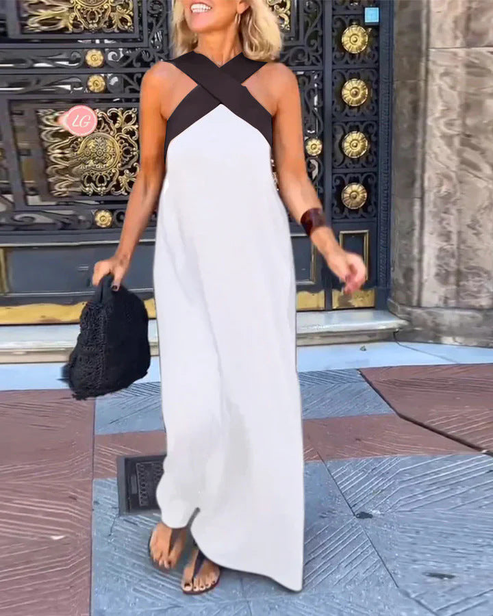 Ondetta | Women's Elegant Cross-Neck Maxi Dress — White