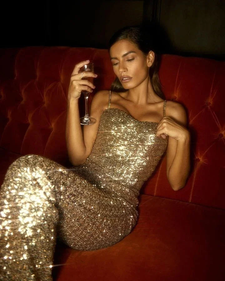 Oriaora | Women's Elegant Glamorous Sequin Wide-Leg Jumpsuit — 2