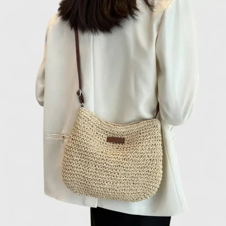 Oriareth | Women's Casual Stretch Woven Straw Crossbody Bag Top — Beige