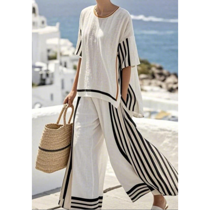 Orilia | Women's Matching Striped Two-Piece Set — White