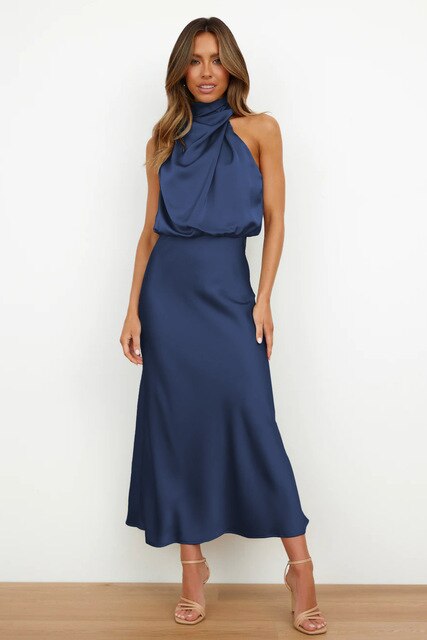 Ottilbelle | Women's Elegant Halter Cocktail Dress — Blue