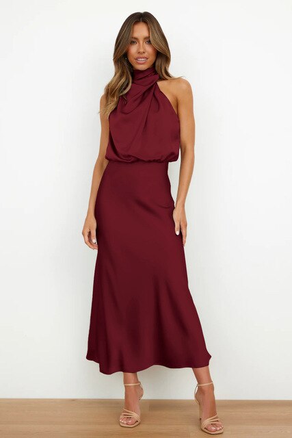 Ottilbelle | Women's Elegant Halter Cocktail Dress — Burgundy
