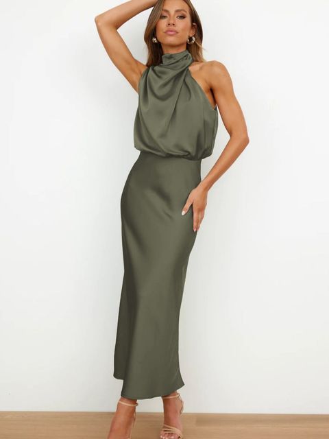 Ottilbelle | Women's Elegant Halter Cocktail Dress — Green