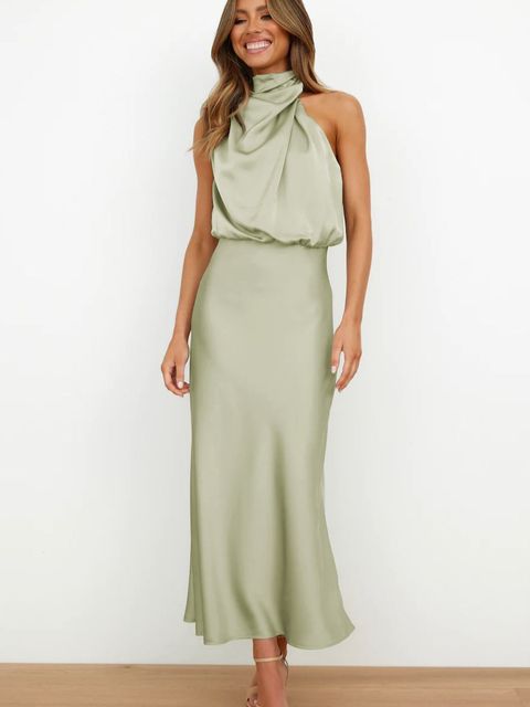 Ottilbelle | Women's Elegant Halter Cocktail Dress — Light Green