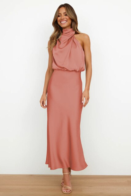 Ottilbelle | Women's Elegant Halter Cocktail Dress — Red