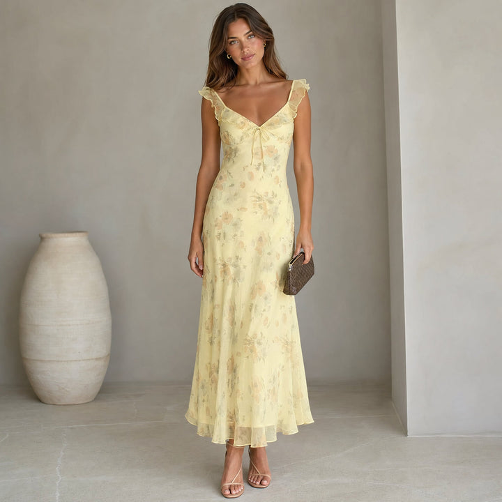 Perlaoura | Women's Elegant Floral Sleeveless Wedding Guest Dress — 1