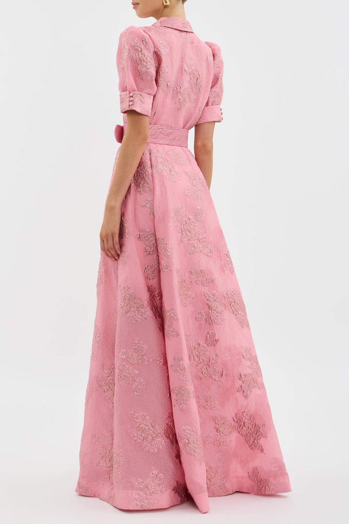 Perlastine | Women's Elegant Pink Floral Belted Midi Dress | Wedding Guest Vintage Dress — 2
