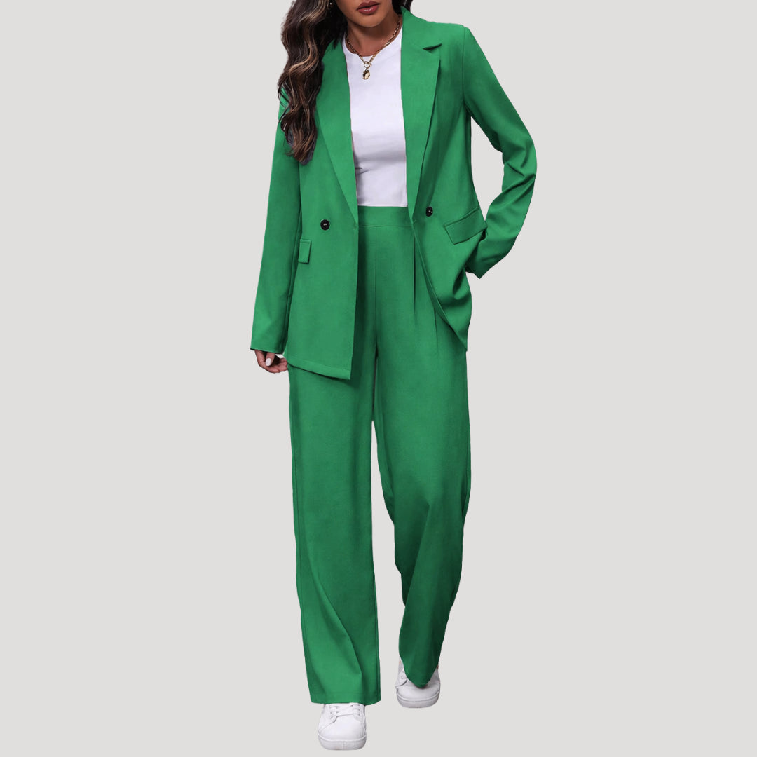 Petronella | Women's Tailored Single-Button Double Breasted Blazer Trouser Suit Set — Green