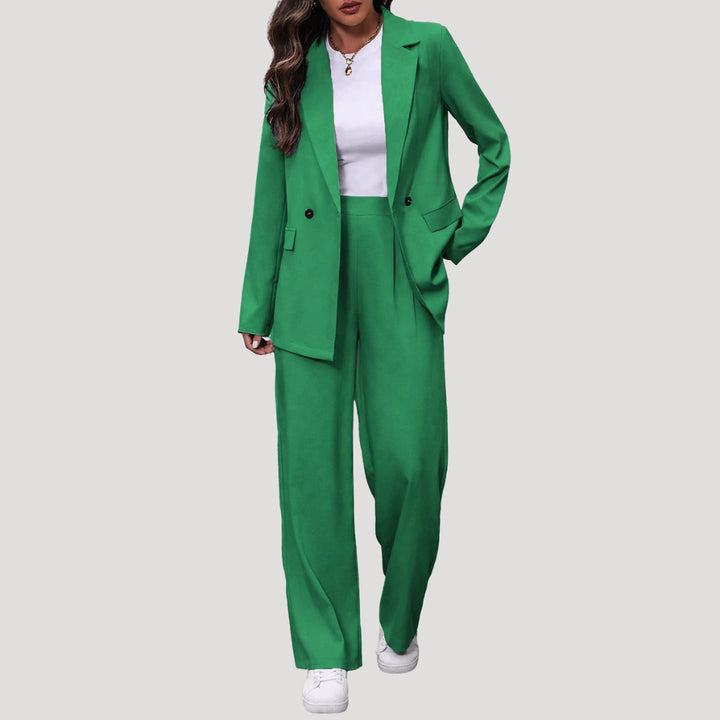 Petronella | Women's Tailored Single-Button Double Breasted Blazer Trouser Suit Set — Green