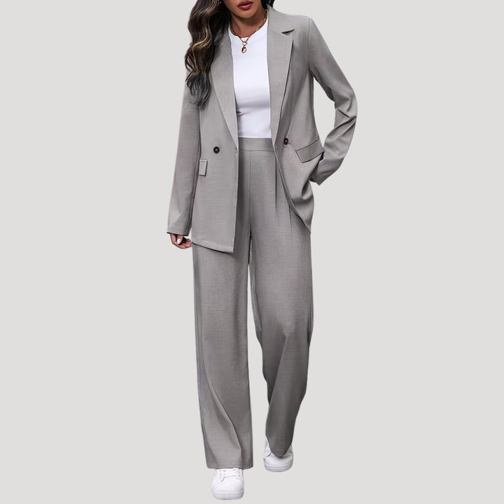 Petronella | Women's Tailored Single-Button Double Breasted Blazer Trouser Suit Set — Light Gray