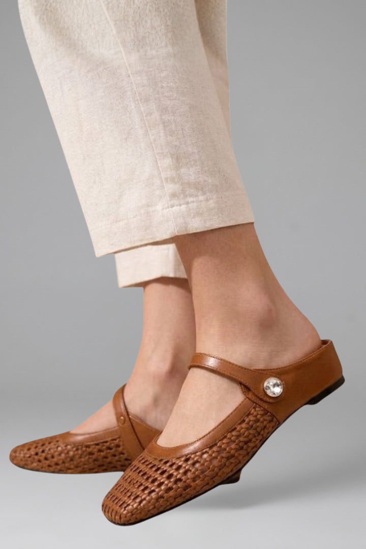 Pia | Women's Casual Stretch Mules Shoes with Woven Upper for Spring Tops — Brown