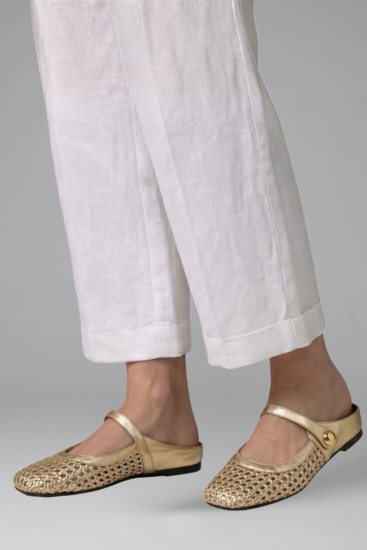 Pia | Women's Casual Stretch Mules Shoes with Woven Upper for Spring Tops — Gold