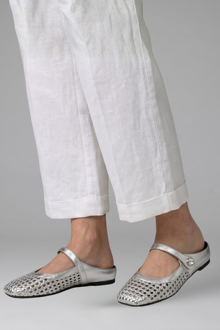 Pia | Women's Casual Stretch Mules Shoes with Woven Upper for Spring Tops — Silver